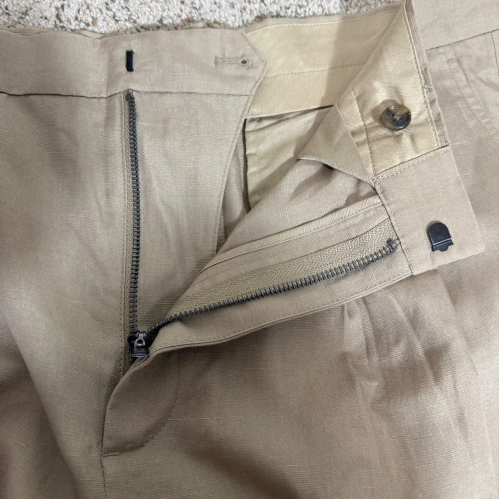 Banana Republic Mens Khaki Linen Blend Double Pleated Straight Fit Pants Size 34